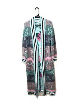 John + Jenn Cotton Maxi Duster Cardigan Multicolor Roses Indie Boho Cottagecore